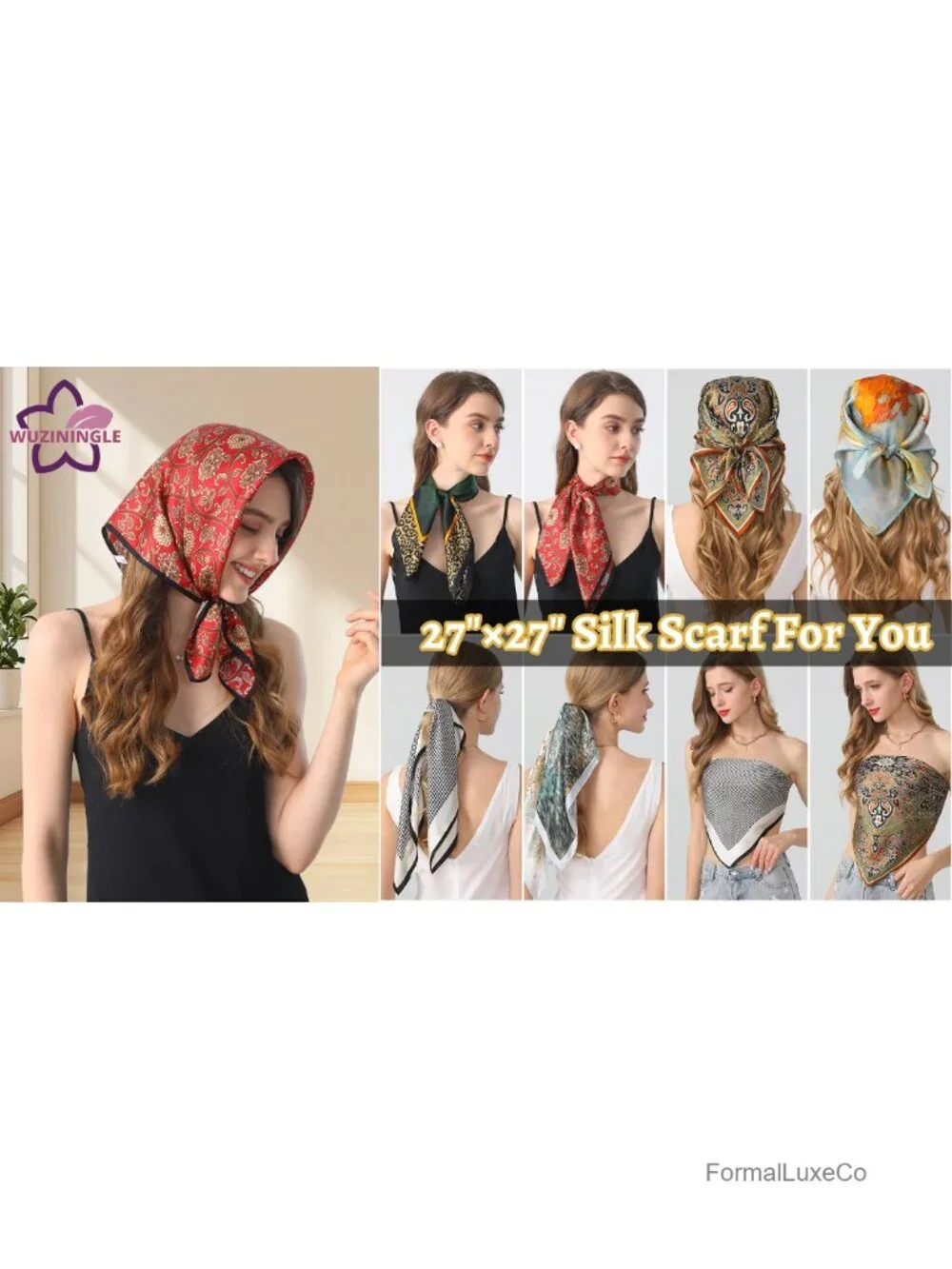 100% Mulberry Silk Square Scarf 27x27 Neck Scarf Hair Scarf Bandana